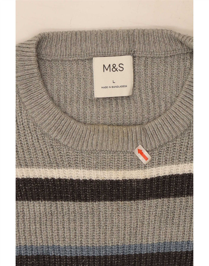 Marks & Spencer Herre sweater med rund hals, stor grå stribet polyester