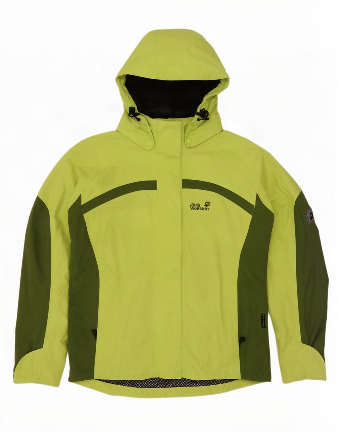 Jack Wolfskin Dame Regnjakke med hætte UK 12 Medium Green Colourblock