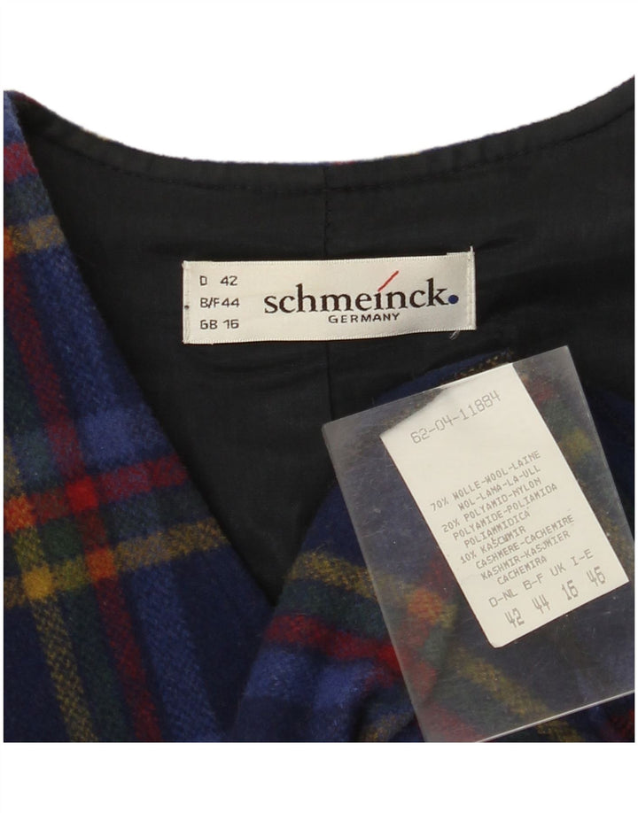 SCHMEINCK Dame Overfrakke UK 16 Large Navy Blue Check Wool