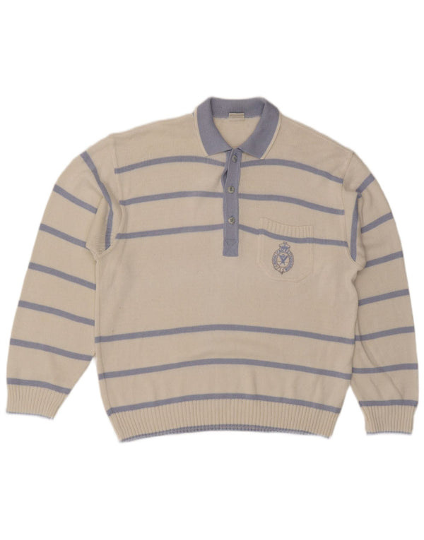 Maselli Herre Polo Neck Jumper Sweater IT 52 Stor hvid stribet bomuld