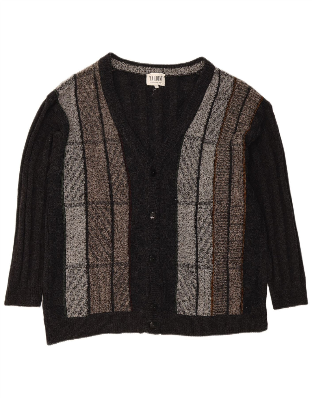 TARDINI Mens Cardigan Sweater Large Grey Striped