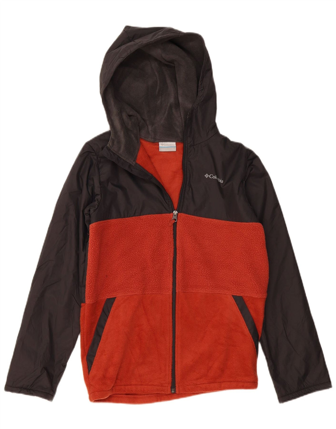 COLUMBIA fleecejakke med hætte til drenge 14-15 år, stor grå farveblok