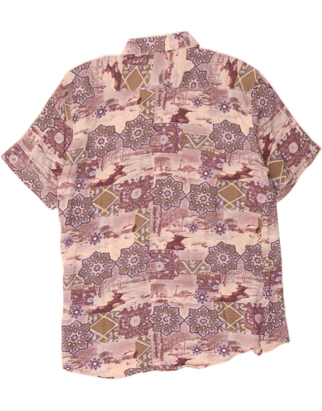 VINTAGE Mens Short Sleeve Shirt Medium Burgundy Patchwork Viscose Vintage Vintage and Second-Hand Vintage from Messina Hembry 