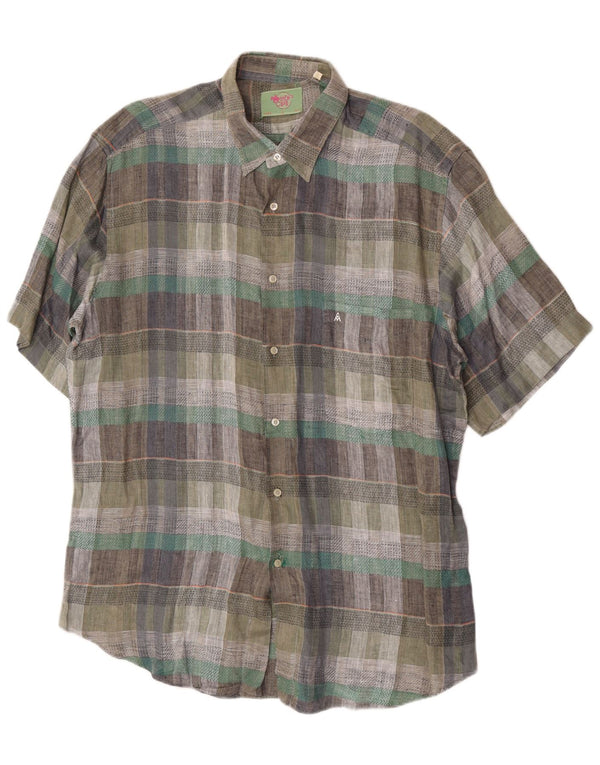 Vintage Kortærmet Herreskjorte Størrelse 43 17 XL Grøn Plaid