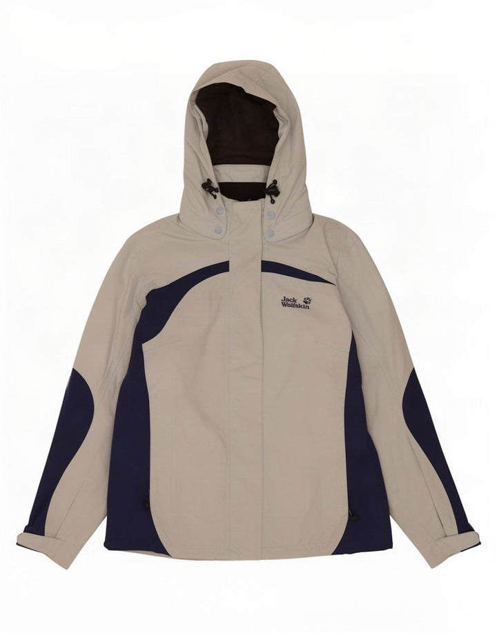 Jack Wolfskin Dame Regnjakke med hætte UK 14 Medium Blue Colourblock