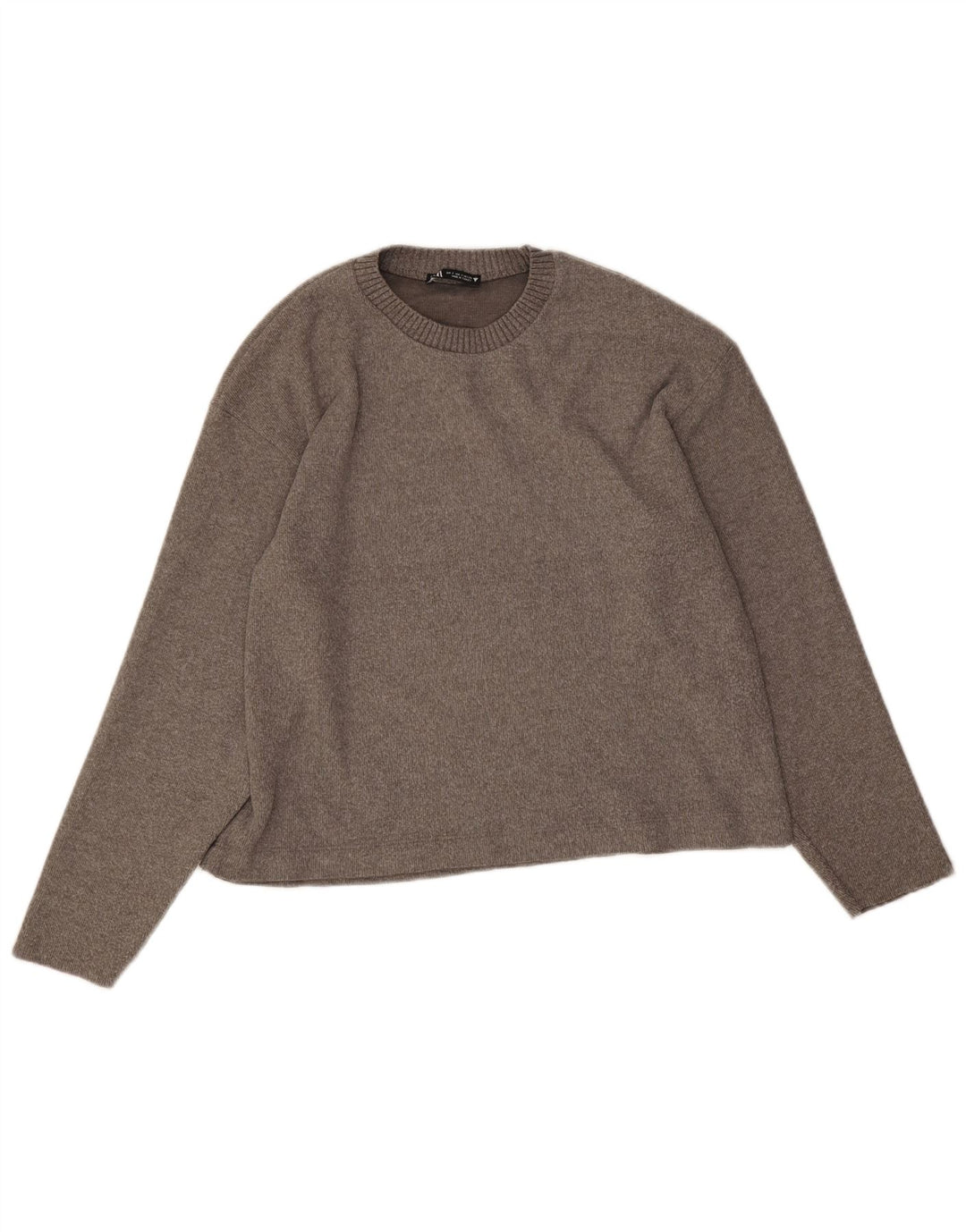 Zara Dame Oversized Crew Neck Jumper Sweater UK 10 Small Grey Polyester