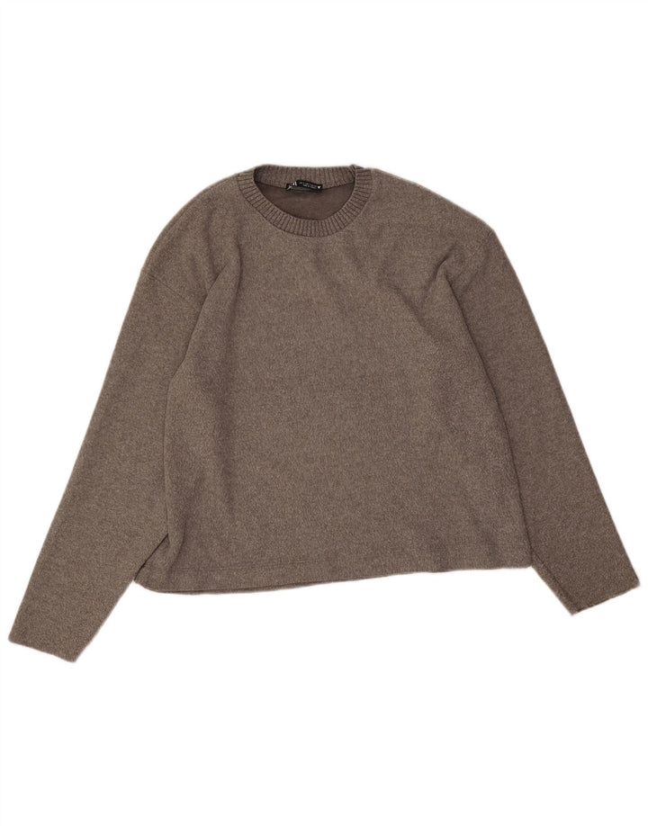 Zara Dame Oversized Crew Neck Jumper Sweater UK 10 Small Grey Polyester