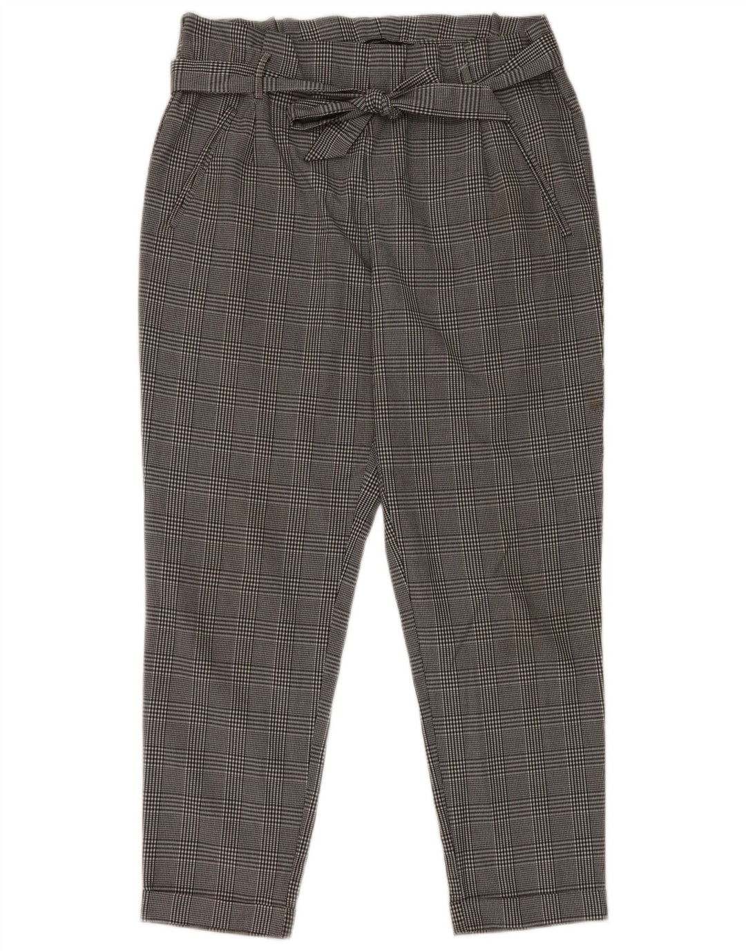 Zara Kvinders højtaljede cropped bukser Medium W28 L26 Grå Houndstooth
