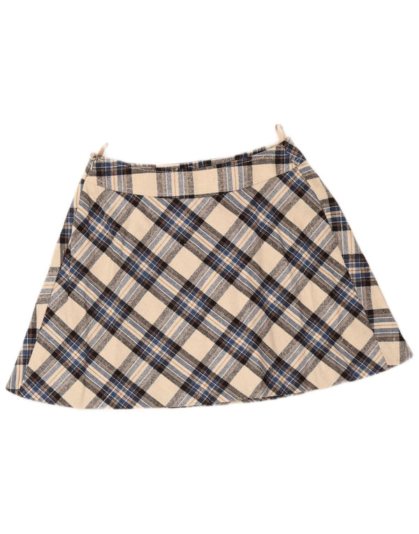 Vintage kvinders højtaljede mininederdel IT 46 Large W28 Beige Plaid