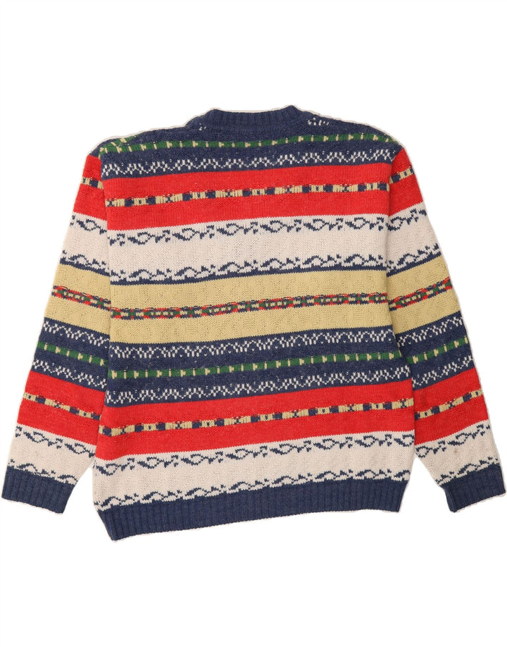 VINTAGE Mens V-Neck Jumper Sweater Medium Multicoloured Striped Vintage Vintage and Second-Hand Vintage from Messina Hembry 