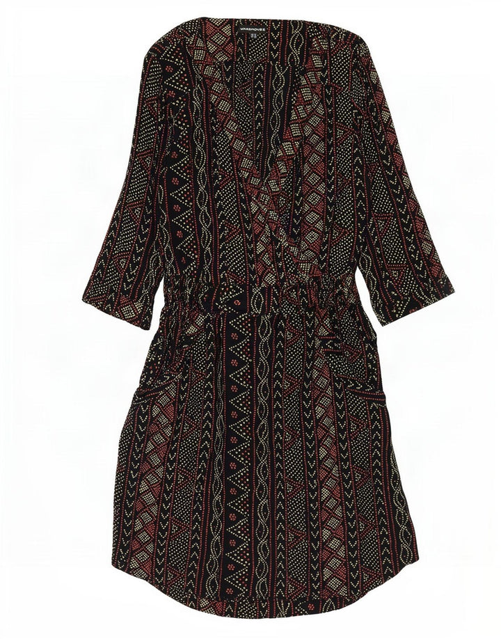 Warehouse Dame 3/4 ærmer Empire Dress UK 12 Medium Sort Geometrisk