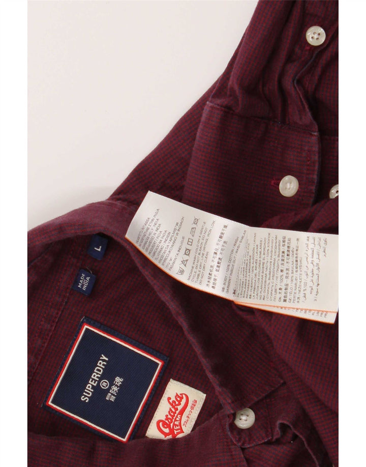 Superdry Herreskjorte Stor Burgundy Houndstooth Bomuld
