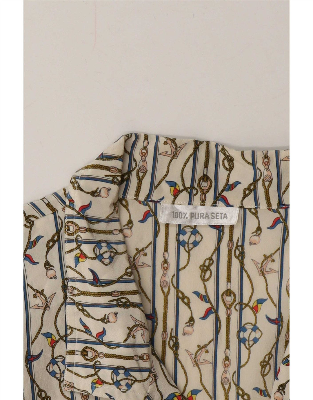 Vintage kvinders abstrakt mønster skjorte UK 14 Medium White Nautical