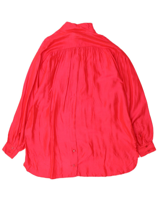 Vintage oversized skjortekjole til kvinder EU 44 XL Pink Silke