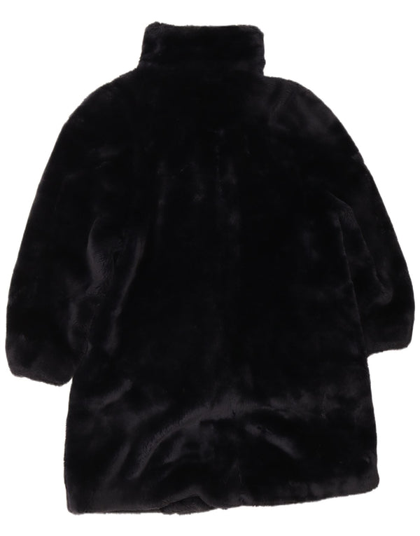 Vintage Dame imiteret Pels Overfrakke UK 12 Medium Navy Blue