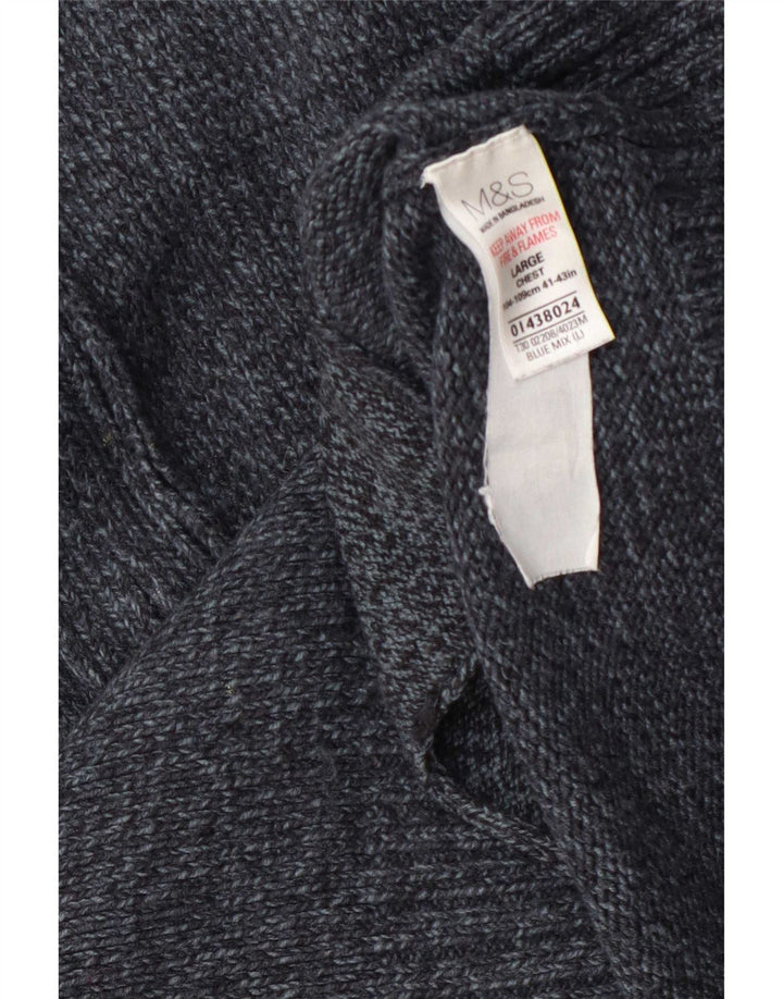 Marks & Spencer Herre cardigan sweater med fuld lynlås, stor grå flækket akryl