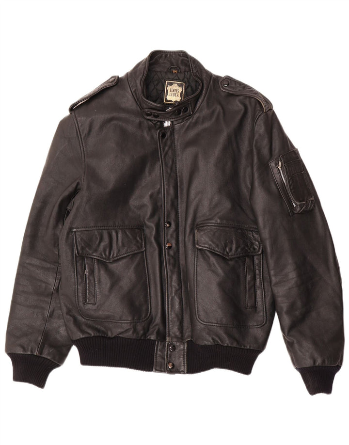 VINTAGE Military Læderjakke til mænd IT 54 2XL Sort Læder