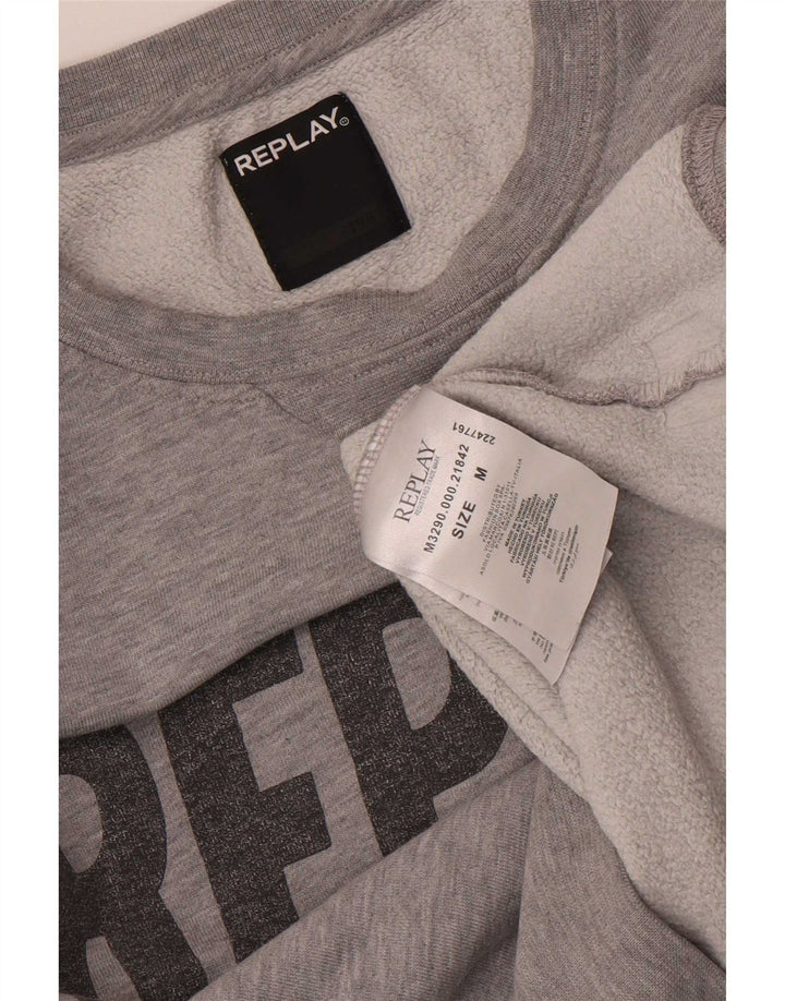 Replay Herre Grafisk Sweatshirt Jumper Medium Grey Flecked Bomuld