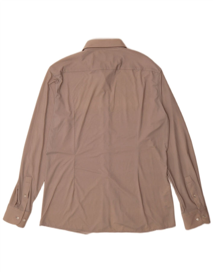 Hugo Boss Herre Slim Fit Skjorte Størrelse 42 16 1/2 Stor Beige Polyamid