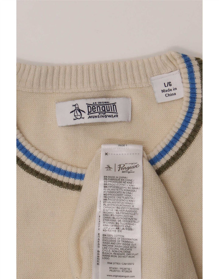 Penguin herre rund hals sweater stor hvid stribet bomuld