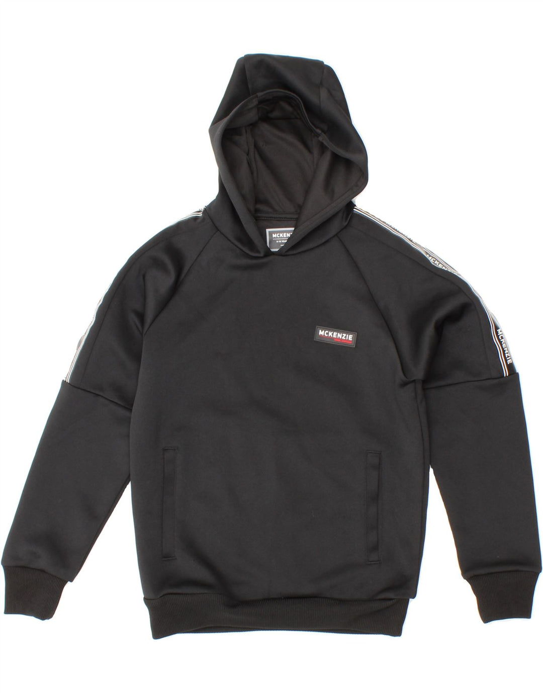 MCKENZIE Boys Graphic Hoodie Jumper 8-9 Years Black Polyester Vintage Mckenzie and Second-Hand Mckenzie from Messina Hembry 