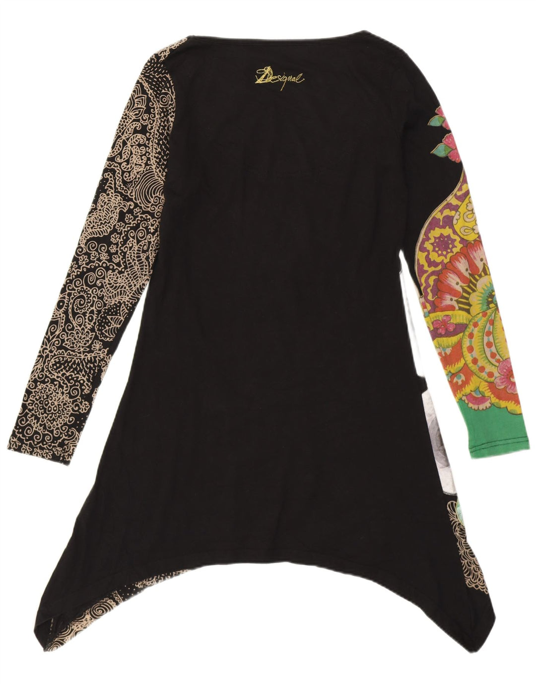 Desigual Dame Grafisk Asymmetrisk Tunika Top UK 10 Small Black Floral