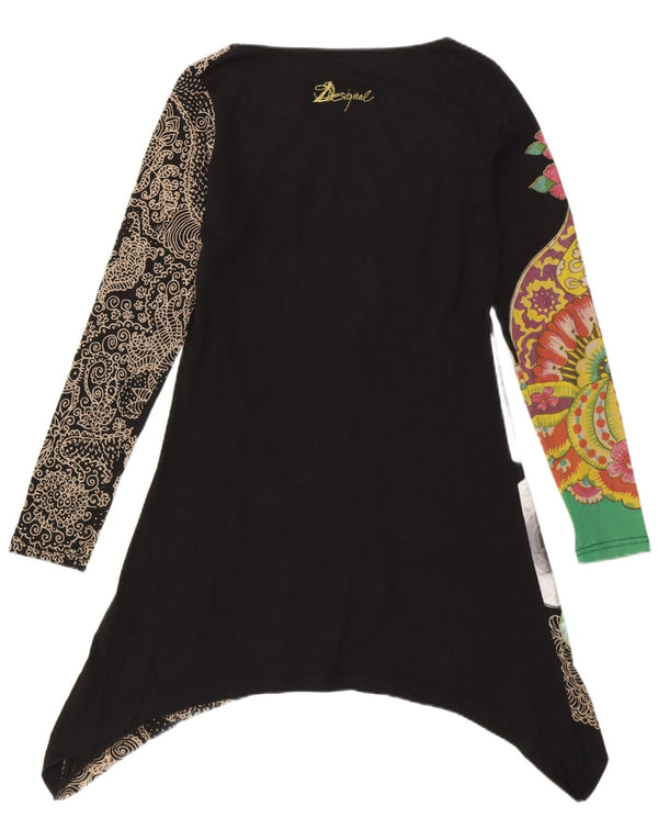 Desigual Dame Grafisk Asymmetrisk Tunika Top UK 10 Small Black Floral