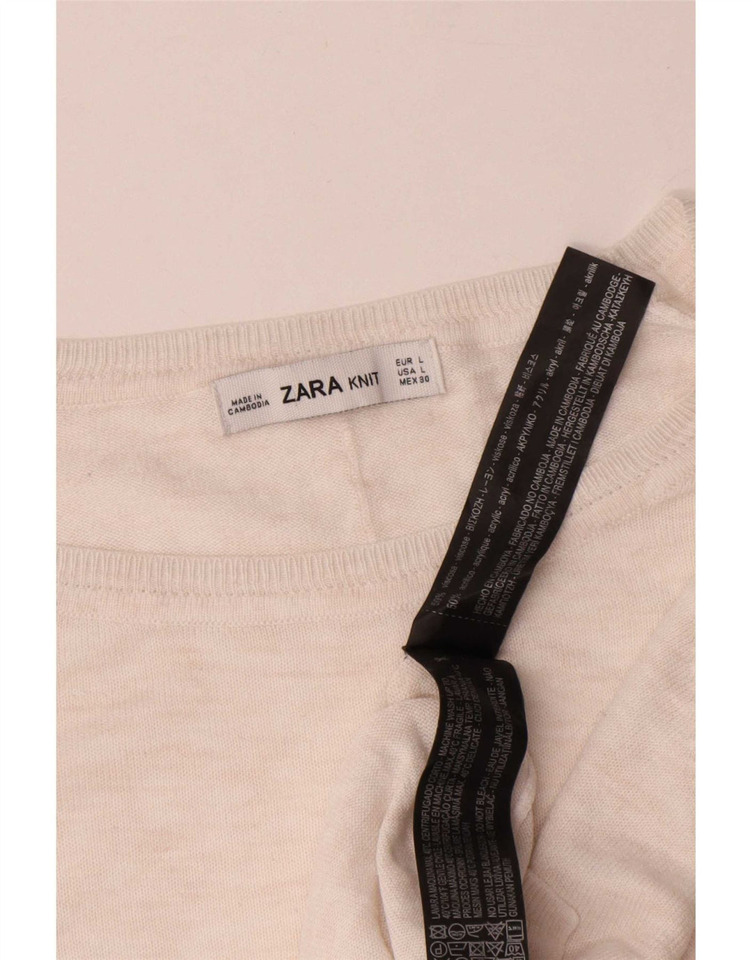 Zara Dame Oversized Crew Neck Jumper Sweater UK 16 Large White Viscose
