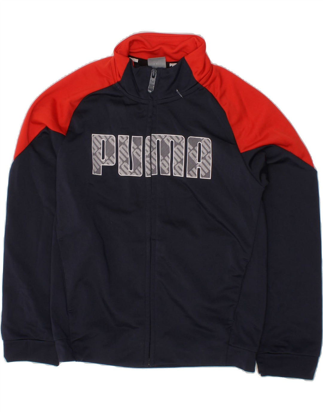 PUMA Boys Graphic Tracksuit Top Jacket 7-8 Years  Navy Blue Colourblock Vintage Puma and Second-Hand Puma from Messina Hembry 