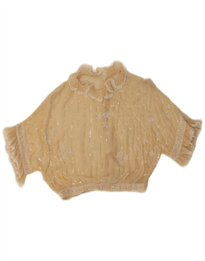 Enzo Russo Dame Se Through Crop Bluse Top UK 16 Large Beige