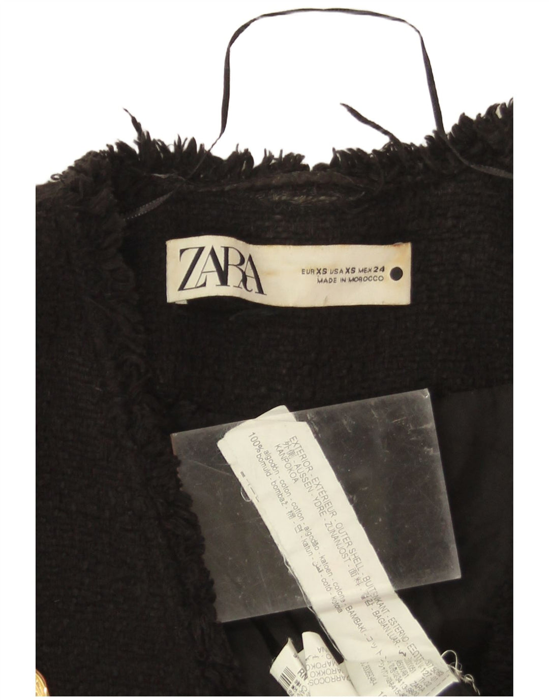 Zara Dame Dobbeltradet Blazer Jacket UK 6 XS Sort Bomuld
