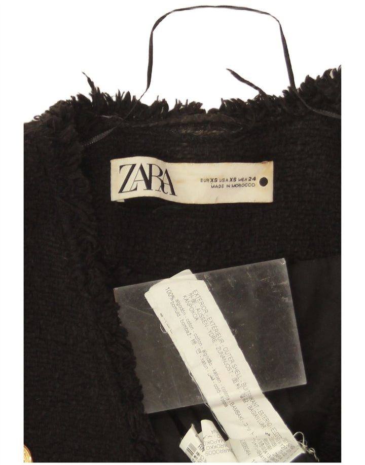 Zara Dame Dobbeltradet Blazer Jacket UK 6 XS Sort Bomuld