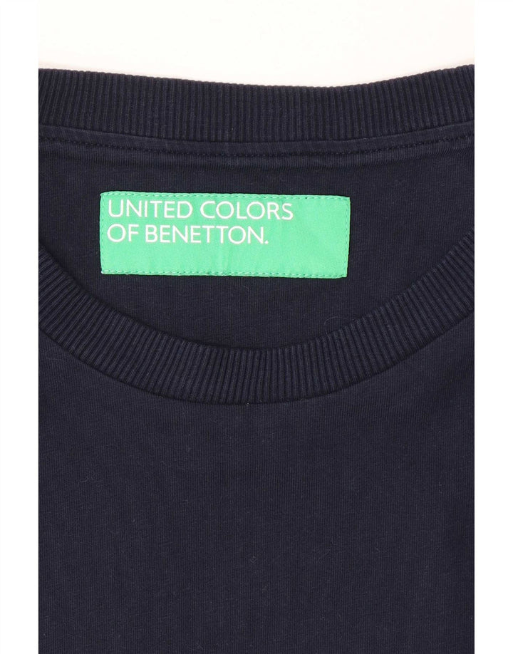 Benetton Womens Regular T-Shirt Top UK 12 Medium Navy Blue Bomuld
