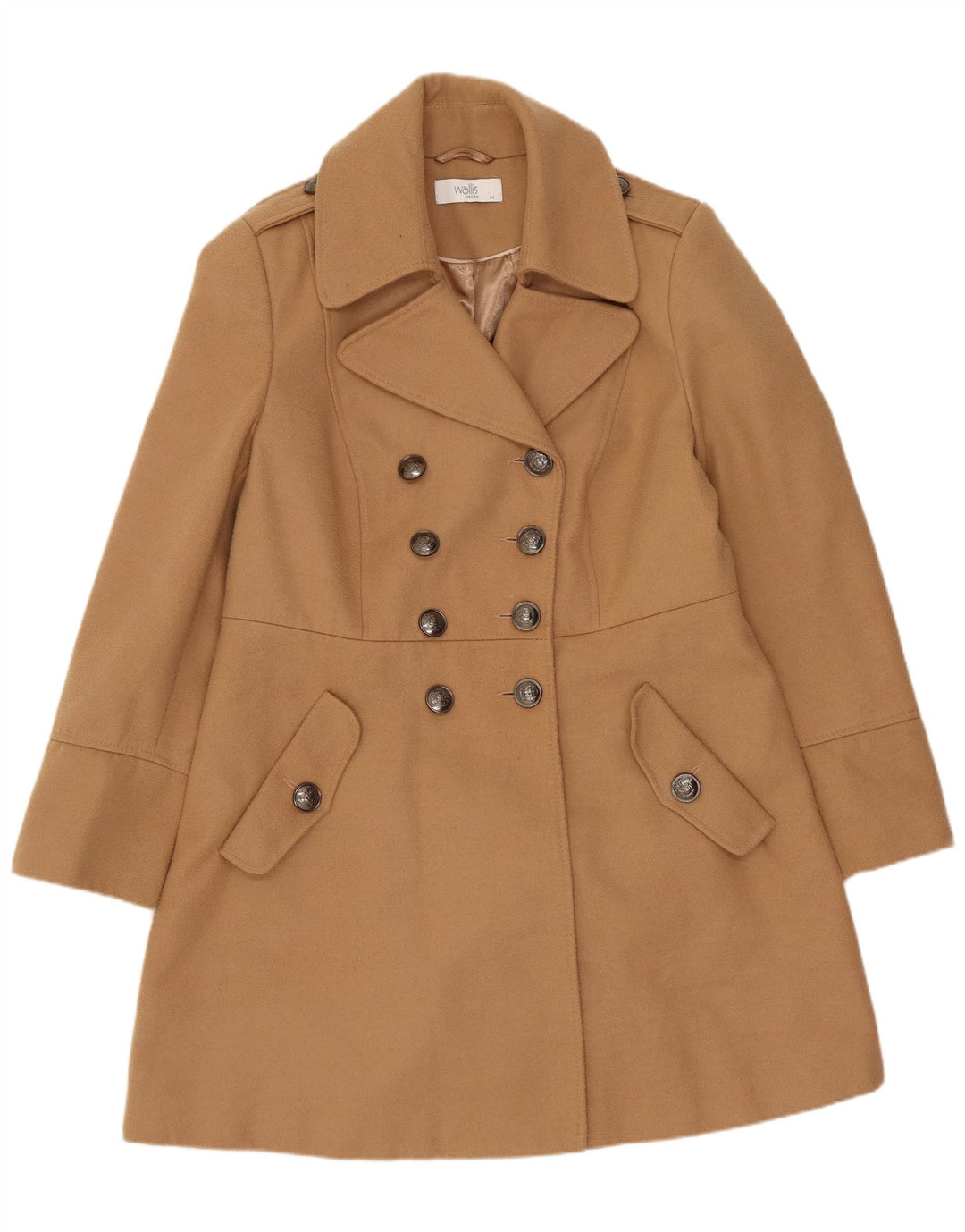 Wallis Dame Dobbeltradet Frakke UK 14 Stor Beige Polyester