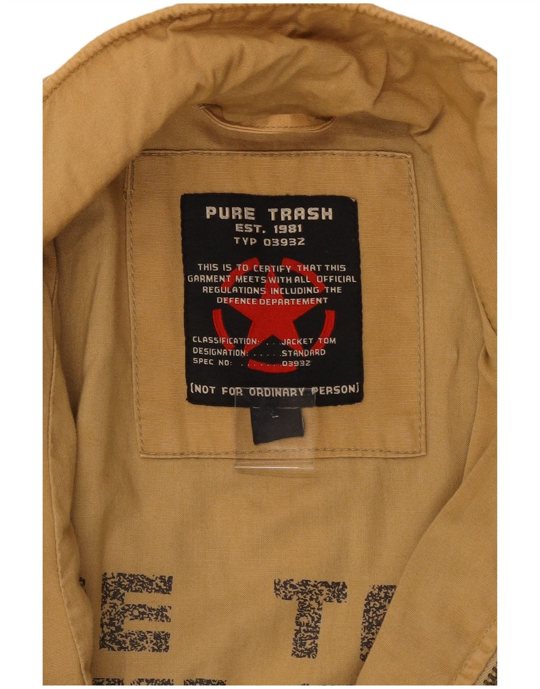 Pure Trash Herre Military Jacket UK 40 Stor Beige Bomuld