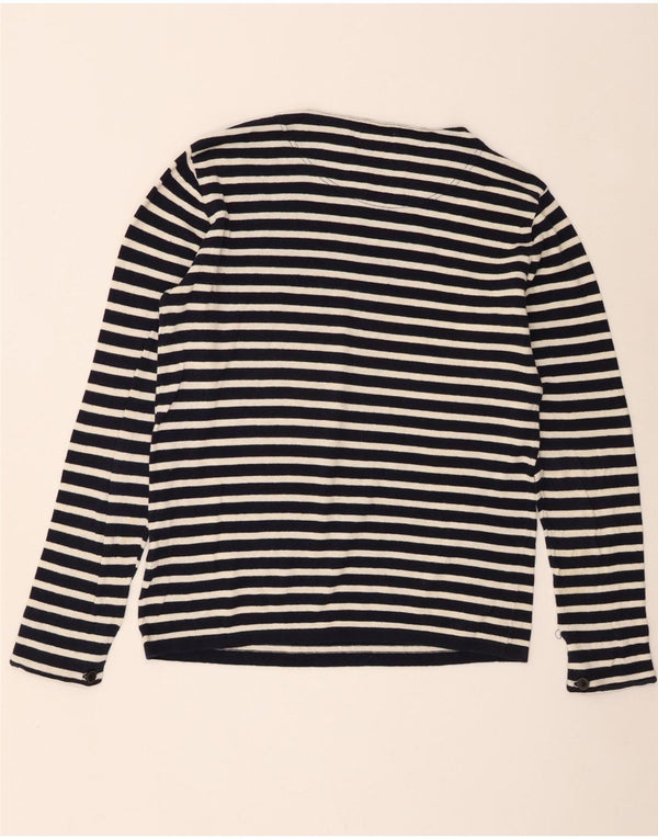 Zara Mens Top Long Sleeve Large Navy Blue Striped Cotton