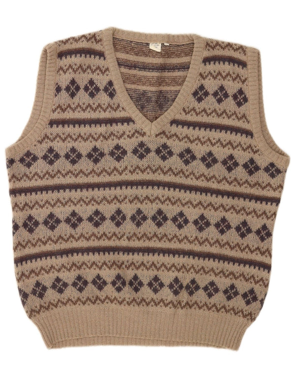 Vintage Herrevest Tank Top IT 54 XL Beige Geometrisk Akryl