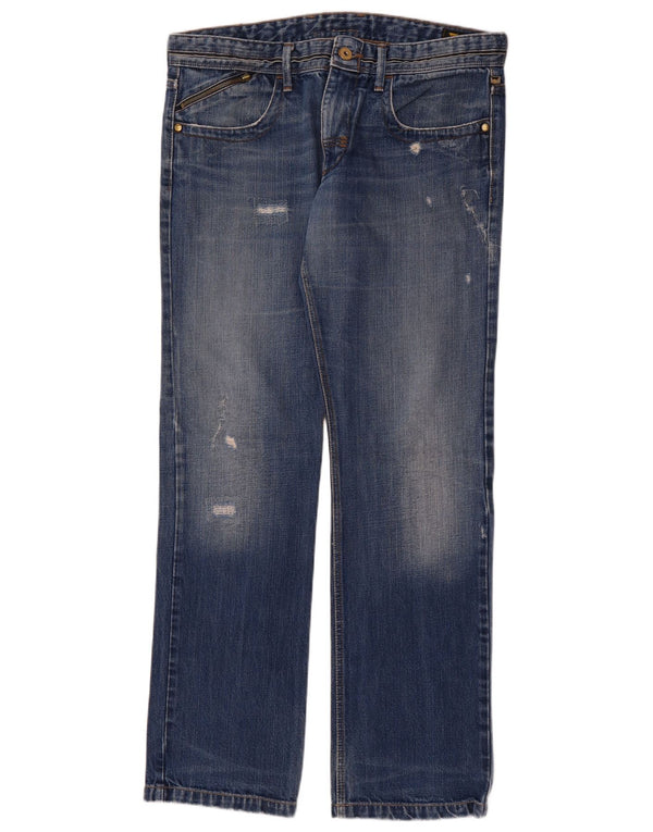 MELTIN' POT Herre Distressed Straight Jeans W36 L34 Blå Bomuld