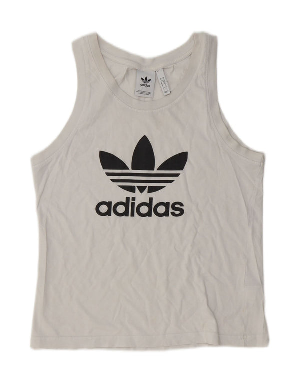 Adidas Dame Grafisk Vest Top UK 10 Small White Bomuld