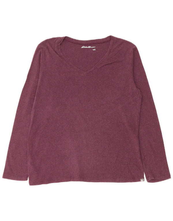 Eddie Bauer Dame Top Langærmet UK 18 XL Burgundy Bomuld