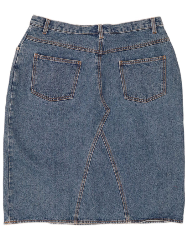 VINTAGE Dame højtaljet denimnederdel UK 18 XL W32 Blå
