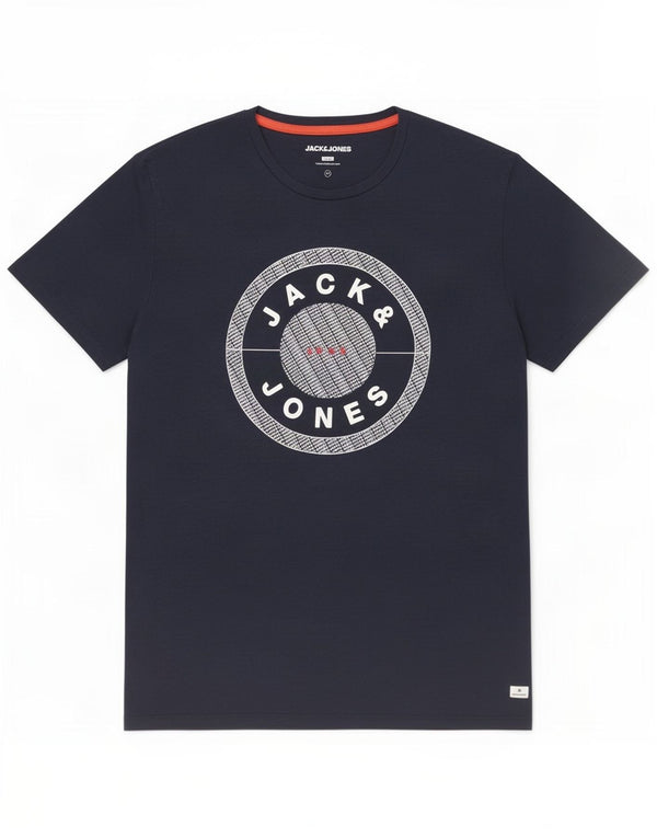 Jack & Jones Herre Slim Fit grafisk T-shirt top 2XL marineblå bomuld