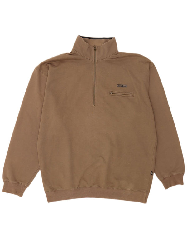 Adidas Mens Zip Neck Sweatshirt Jumper Large Brown