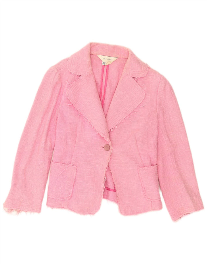 Zara Womens Crop 1-knap blazerjakke EU 42 Large Pink Bomuld