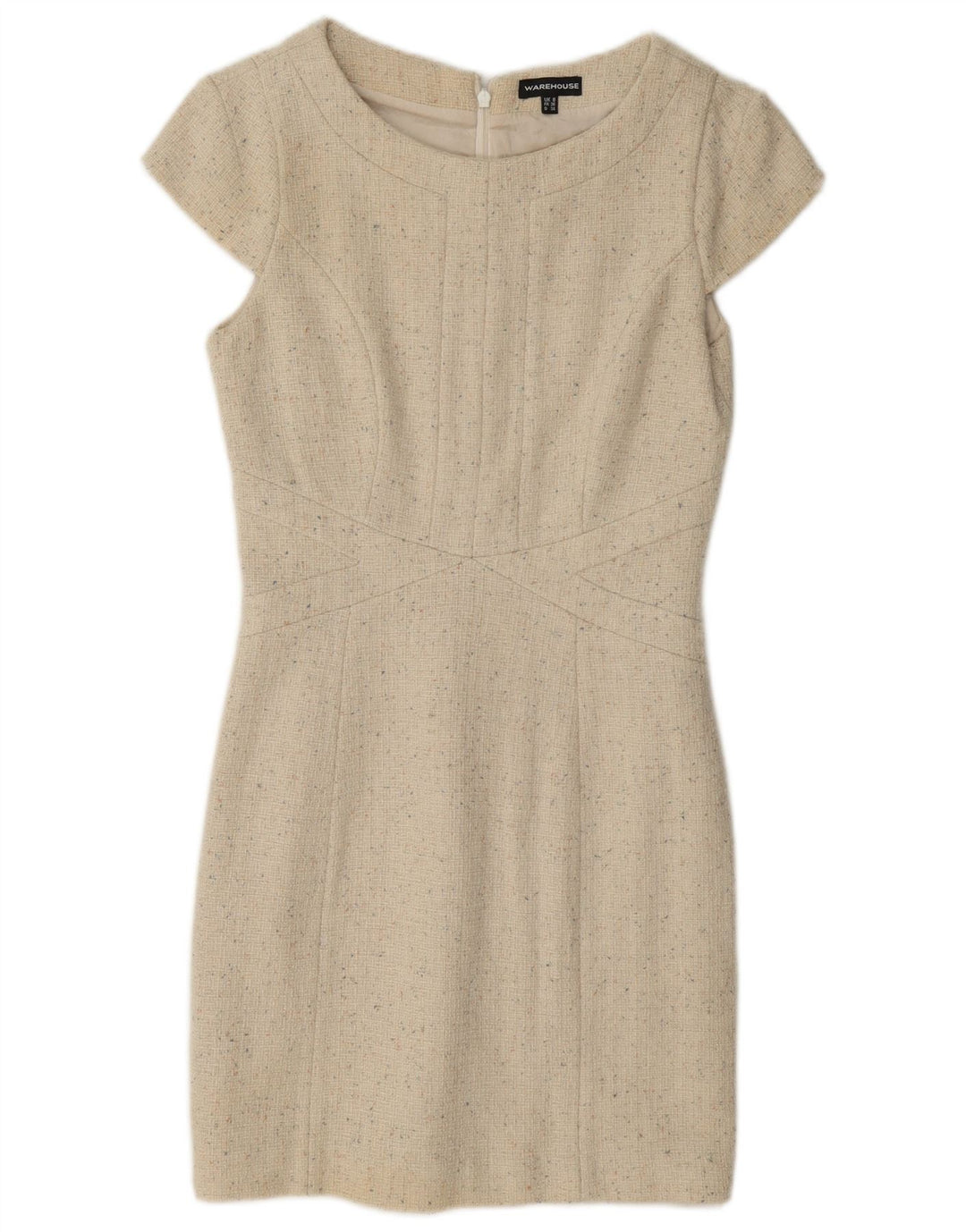 Warehouse Womens Sheath Dress UK 8 Small Beige Flecked Wool