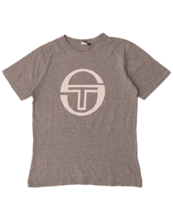 Sergio Tacchini Herre grafisk T-shirt Top Medium Grey Flecked Bomuld