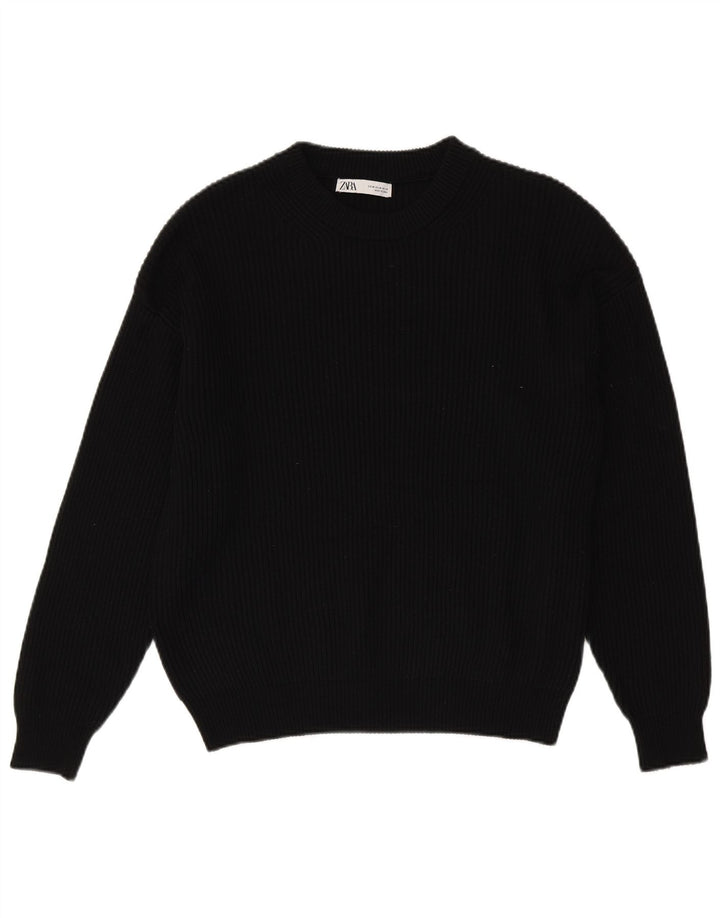 Zara Herre Crew Neck Jumper Sweater Medium Sort Polyester