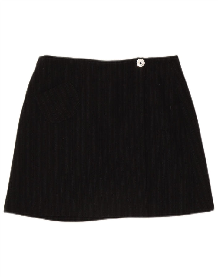 C'EST COMMECA Dame Mini-nederdel UK 12 Medium W28 Sort Stribet Uld