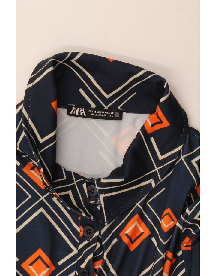 Zara Dame Pullover Shirt Dress UK 12 Medium Navy Blue Geometric