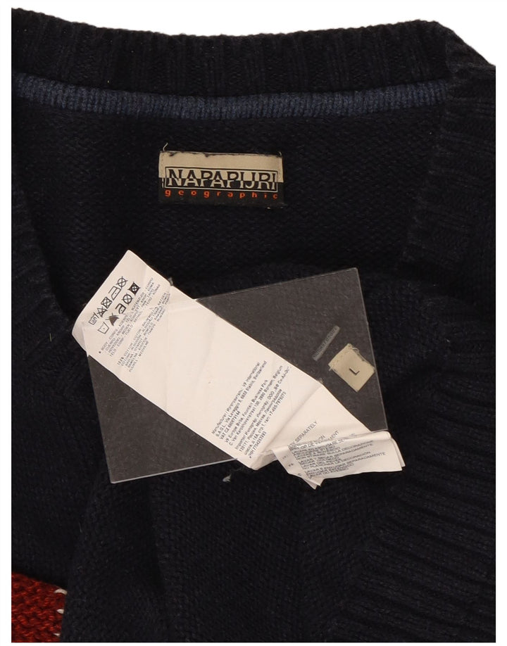 NAPAPIJRI Herre grafisk rund hals sweater stor marineblå bomuld